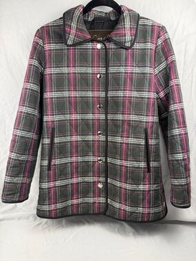 Coach Plaid Jacket XS Pink Gray Quilted Coat Signature Lining